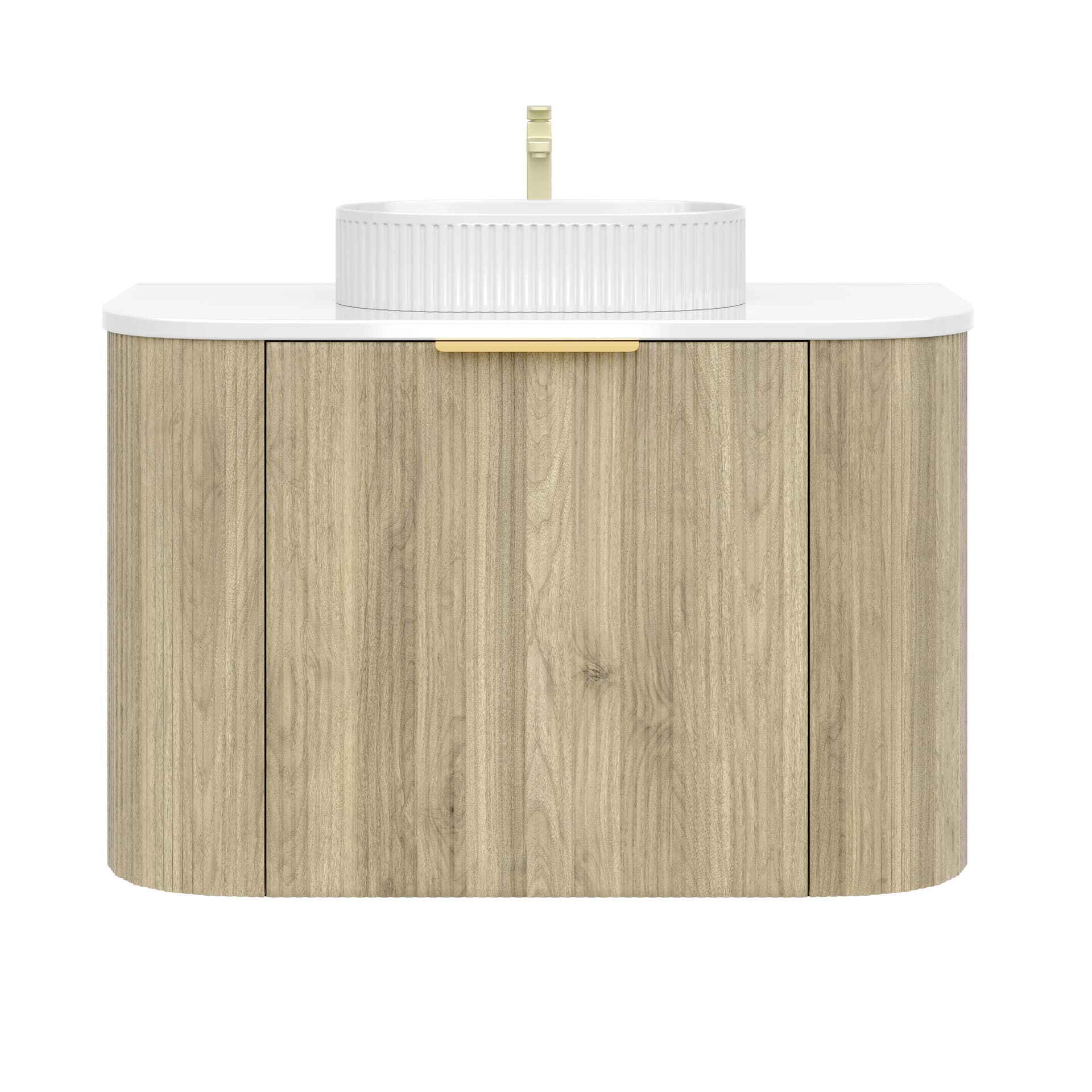 Wall-Mounted PVC Fluted Curved Cabinet with Inner Drawers
